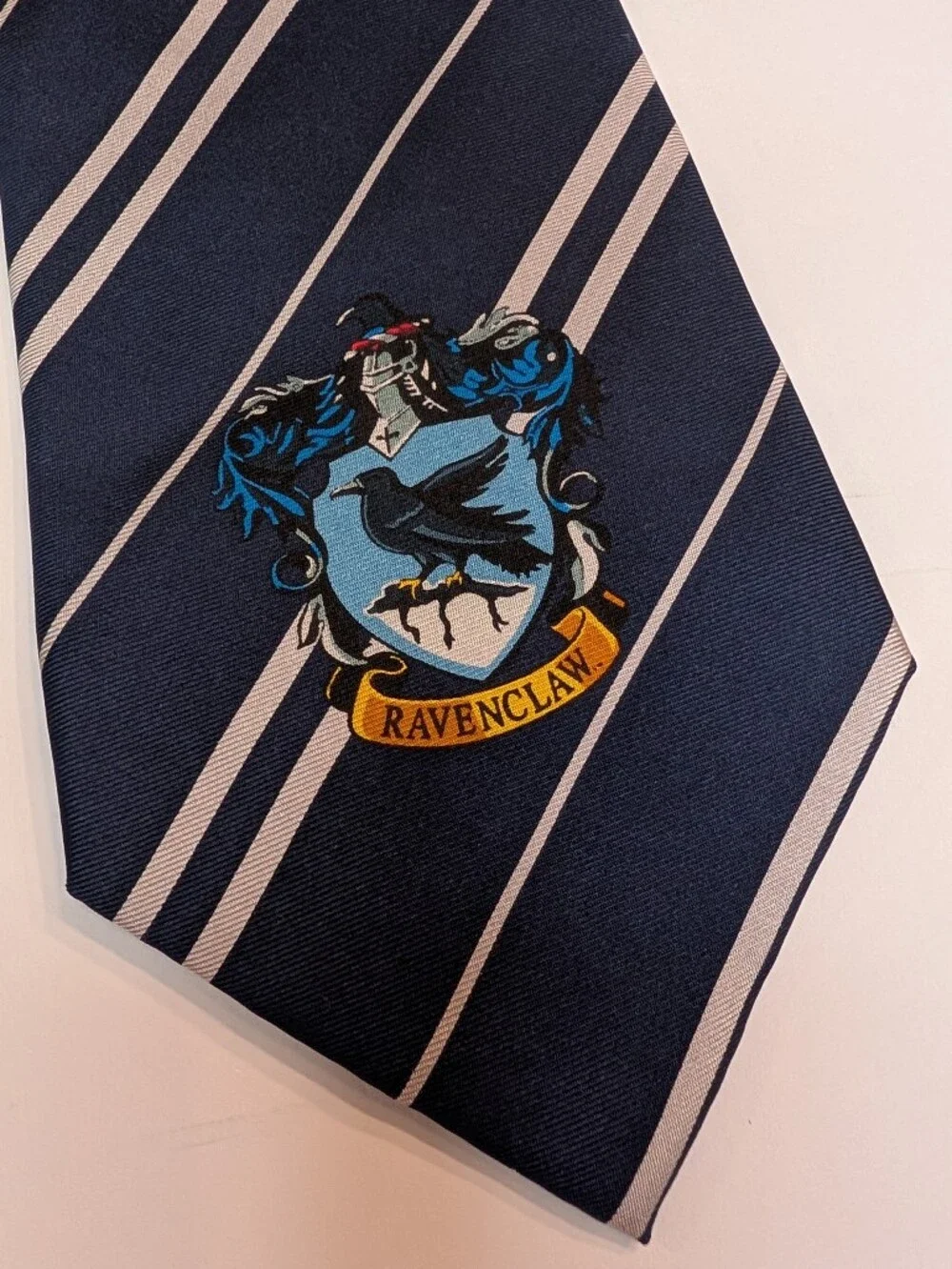 Ravenclaw Crest Navy and White Striped  Tie